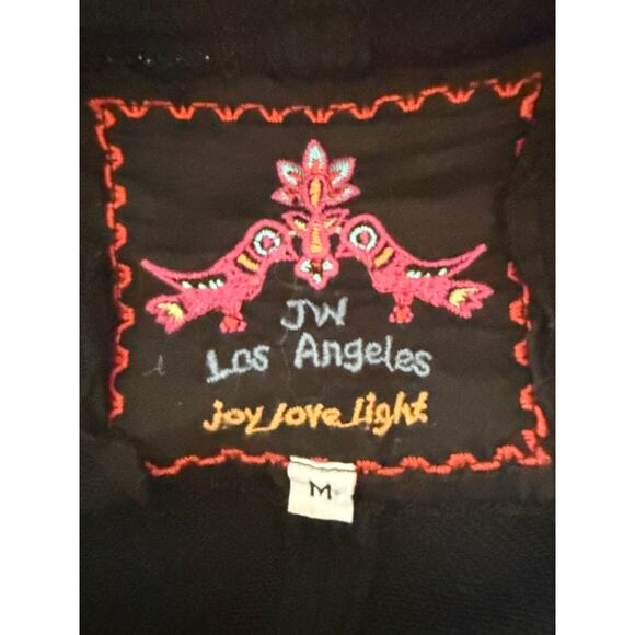 Johnny Was Navy Floral Cross Stitch Embroidered Button Front Long Jacket Coat M - Picture 3 of 9